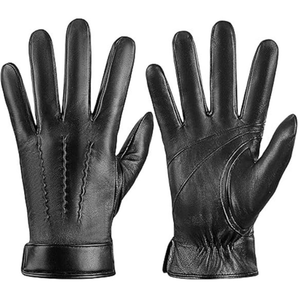 Genuine Sheepskin Leather Gloves for Men, Soft Cashmere Winter Warm Touch - Picture 6 of 12